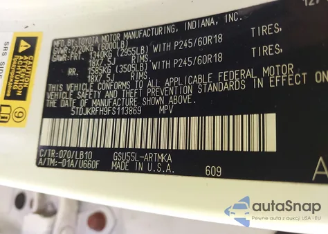 2015 Toyota Highlander Xle V6 from USA, damaged, VIN 5TDJKRFH9FS113869